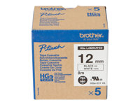 Brother HGE-231V5 - Noir sur blanc - Rouleau (1,2 cm x 8 m) 5 cassette(s) ruban laminé - pour P-Touch PT-9500pc, PT-9700PC, PT-9800PCN; P-Touch R RL-700S HGE231V5